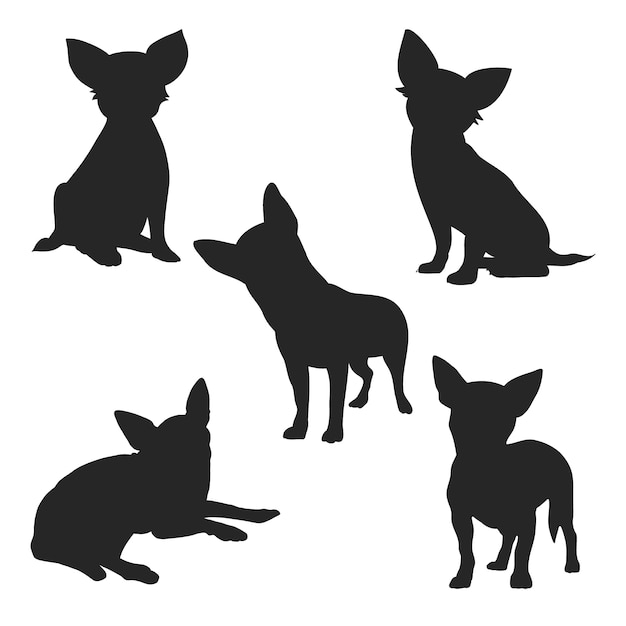 Ilustración de la silueta de un chihuahua de diseño plano