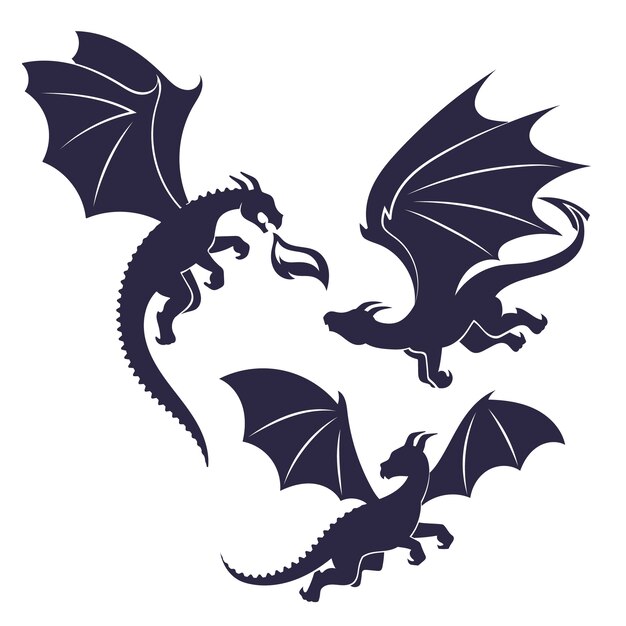 Ilustración de silueta de dragón de diseño plano