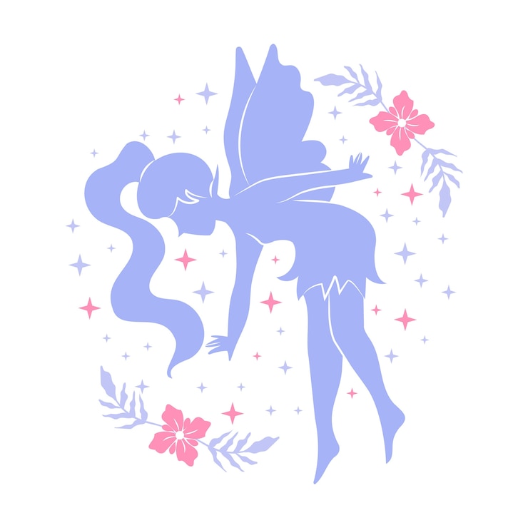 Vector gratuito ilustración de silueta de hada de diseño plano