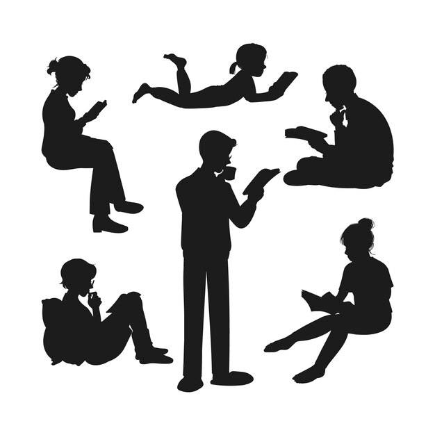 Ilustración de silueta de lectura dibujada a mano