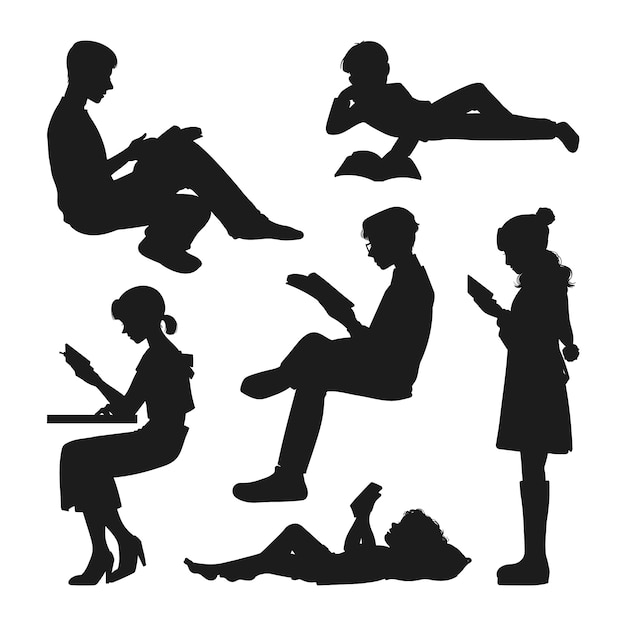 Ilustración de silueta de lectura dibujada a mano