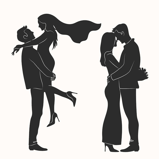 Ilustración de silueta de pareja dibujada a mano