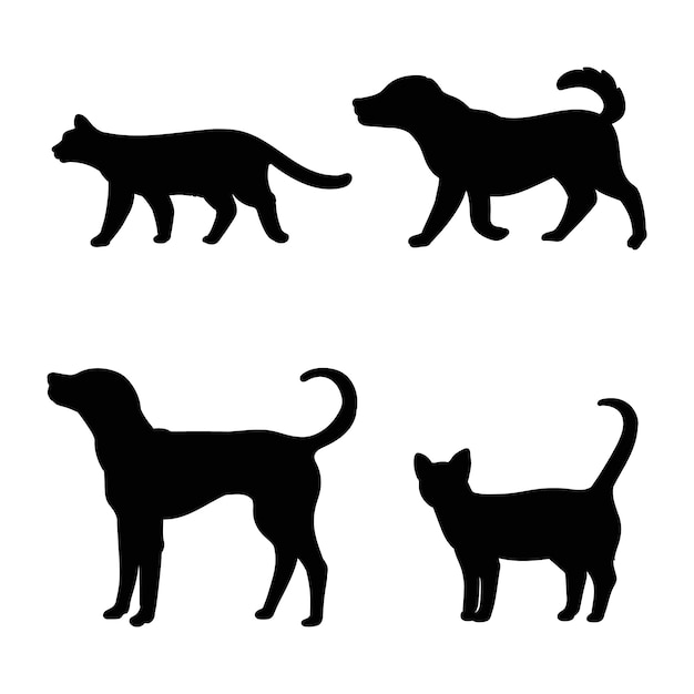 Ilustración de silueta de perro y gato de diseño plano