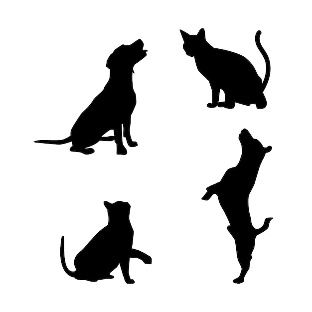 Vector gratuito ilustración de silueta de perro y gato de diseño plano