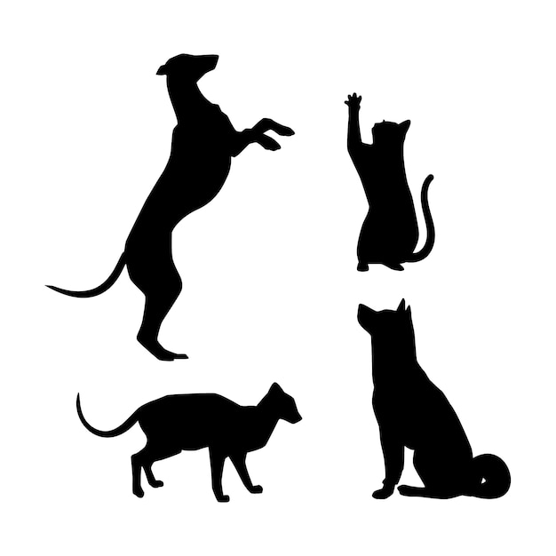 Vector gratuito ilustración de silueta de perro y gato de diseño plano