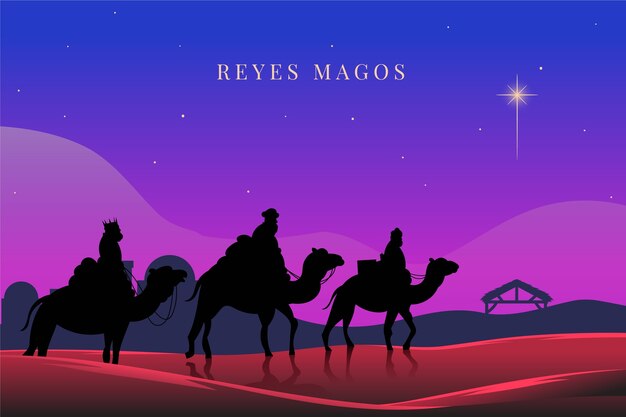 Ilustración de silueta de reyes magos plana