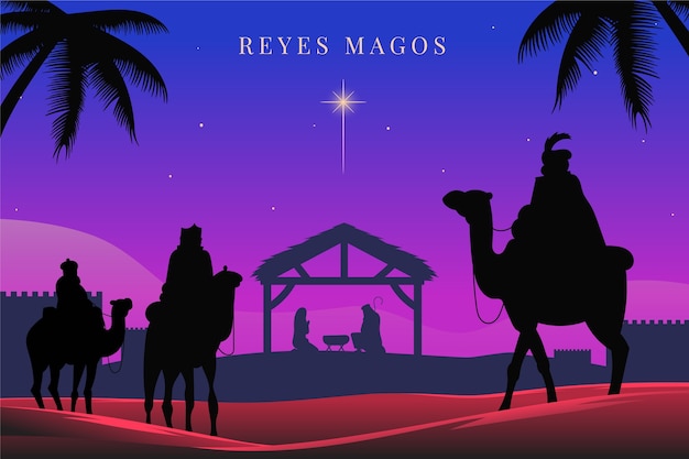 Vector gratuito ilustración de silueta de reyes magos plana