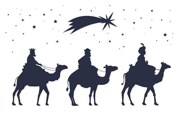 Vector gratuito ilustración de silueta de reyes magos plana