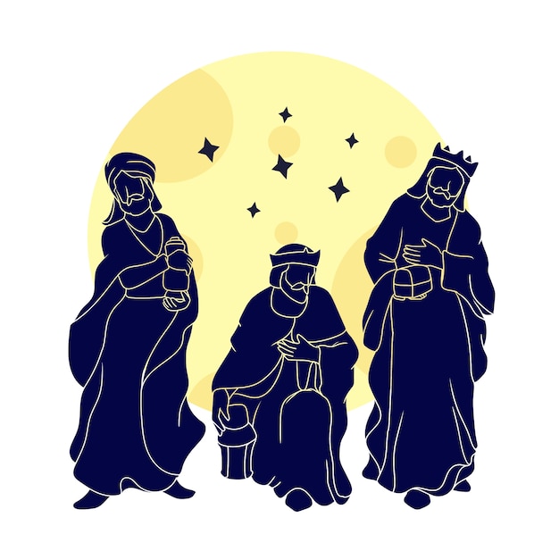 Vector gratuito ilustración de silueta de reyes magos plana