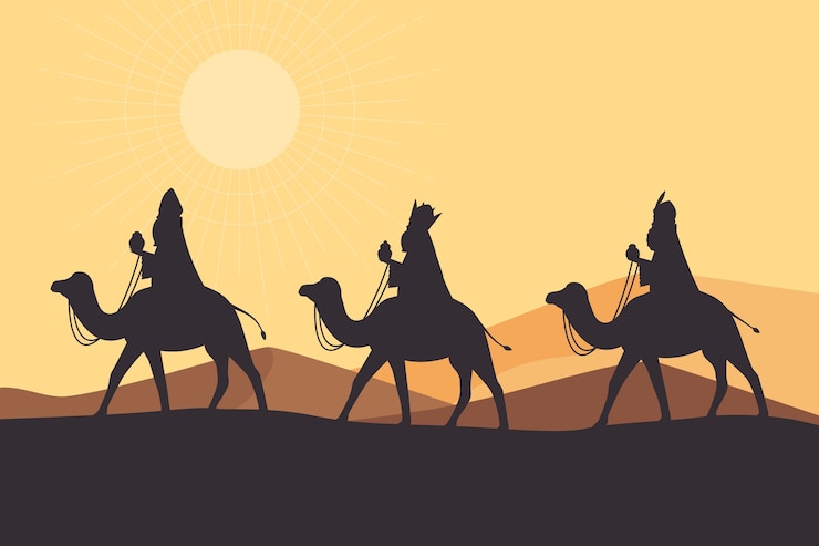 Vector gratuito ilustración de silueta de reyes magos plana