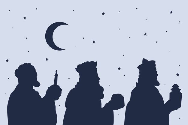 Ilustración de silueta de reyes magos plana