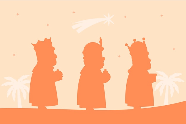 Ilustración de silueta de reyes magos plana