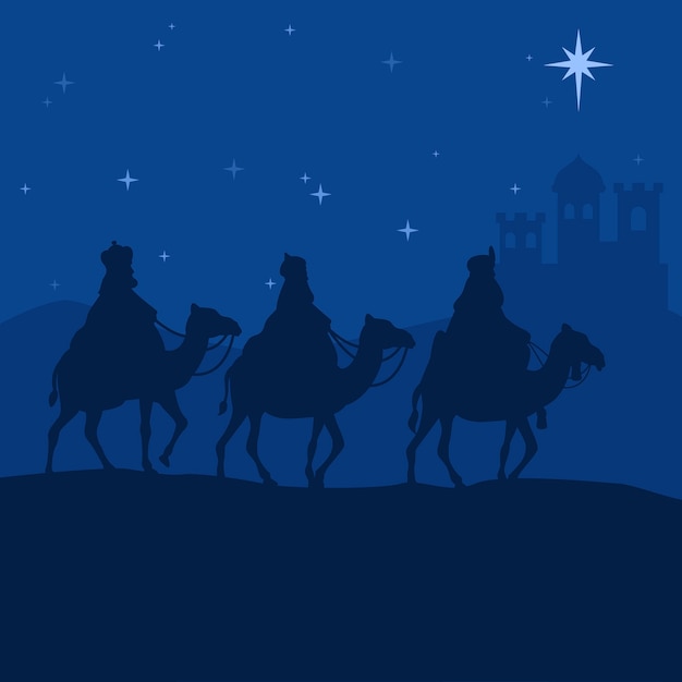 Ilustración de silueta de reyes magos plana