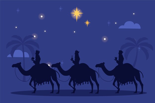 Ilustración de silueta de reyes magos plana