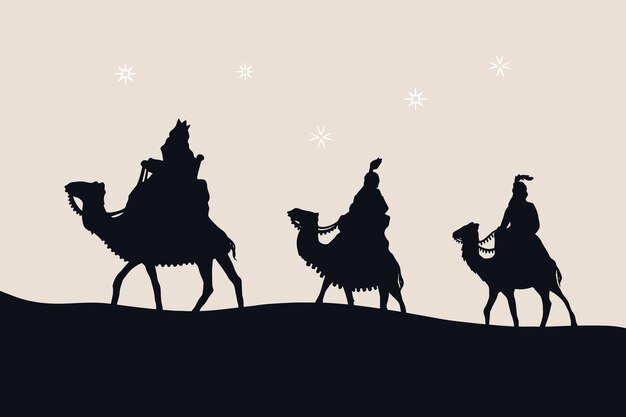 Ilustración de la silueta de los reyes magos planos