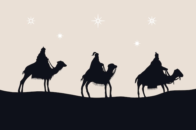 Ilustración de la silueta de los reyes magos planos