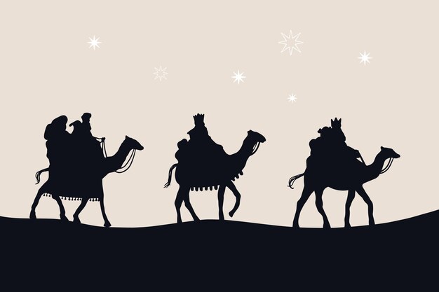 Ilustración de la silueta de los reyes magos planos