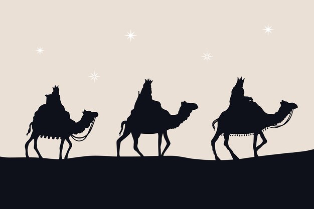 Ilustración de la silueta de los reyes magos planos