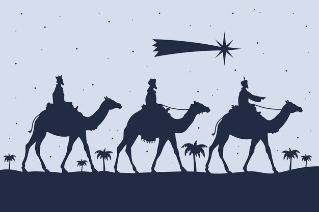 Ilustración de la silueta de los reyes magos planos