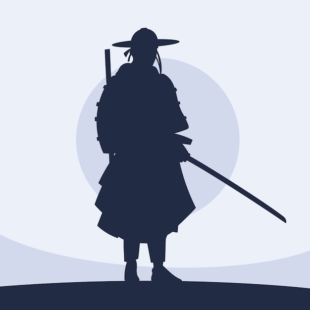 Vector gratuito ilustración de silueta samurai dibujada a mano