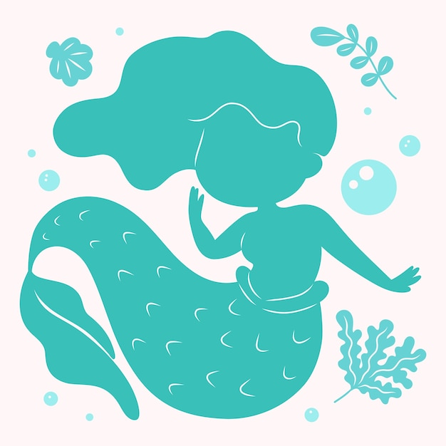 Vector gratuito ilustración de silueta de sirena de diseño plano