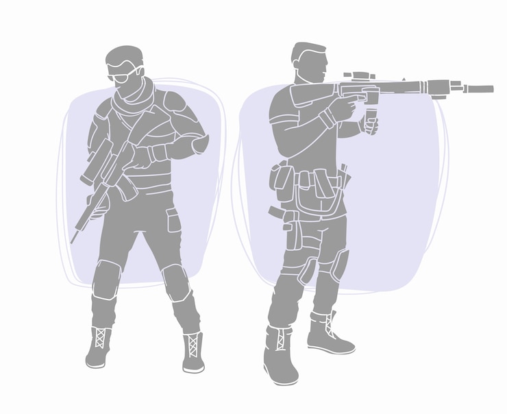 Vector gratuito ilustración de silueta de soldado dibujado a mano