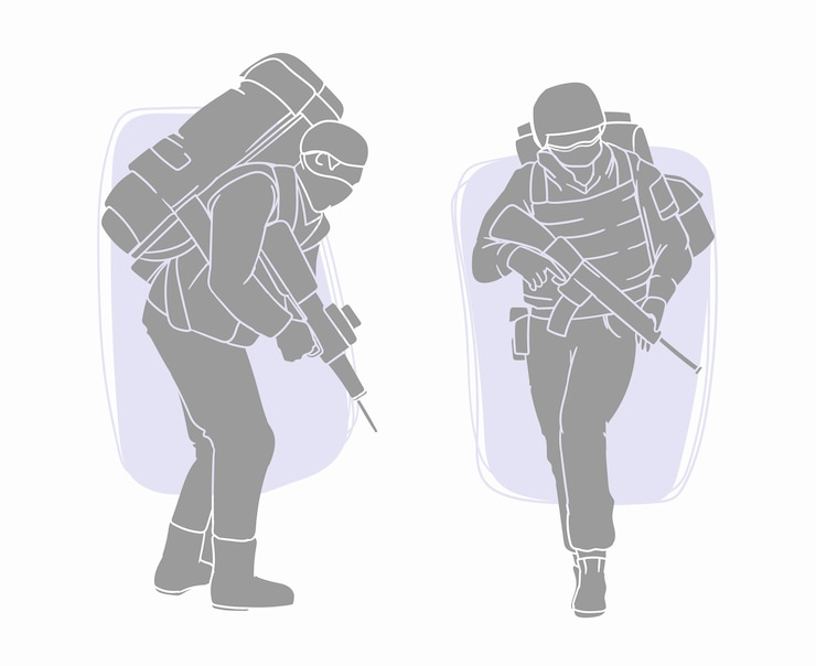 Vector gratuito ilustración de silueta de soldado dibujado a mano