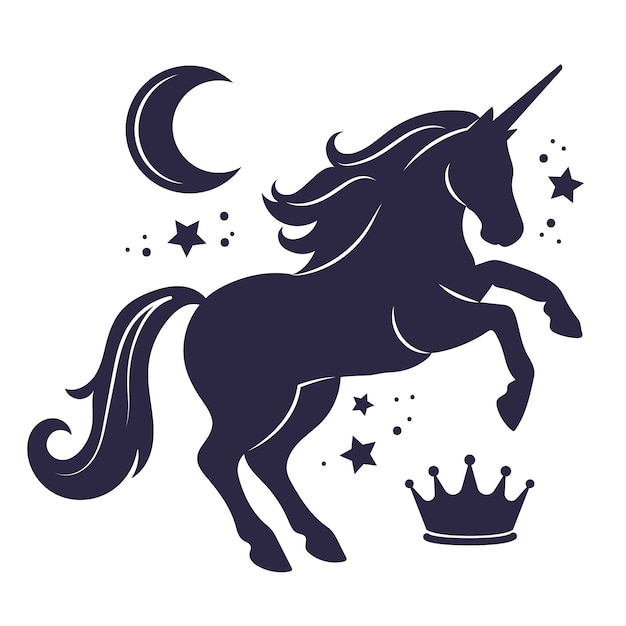 Ilustración de silueta de unicornio de diseño plano