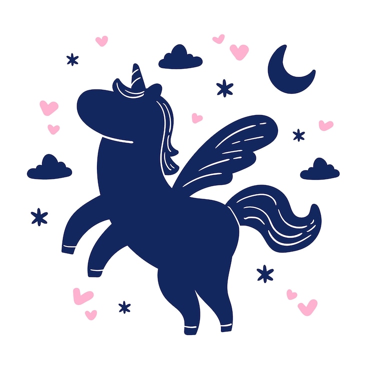 Vector gratuito ilustración de silueta de unicornio de diseño plano
