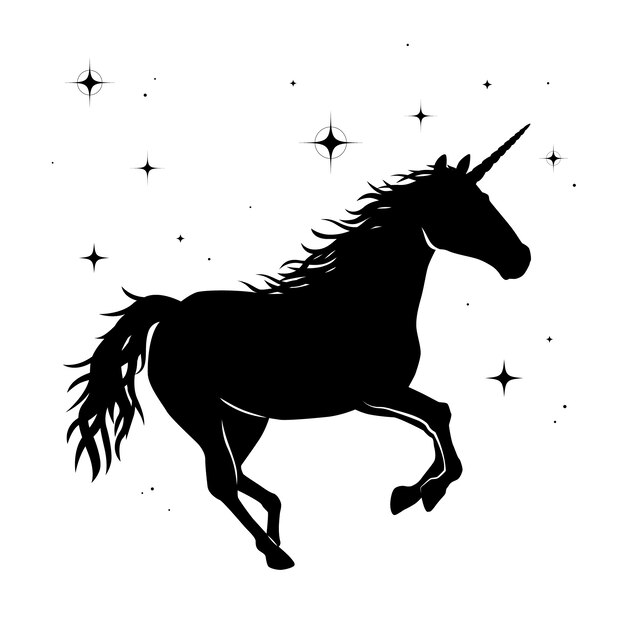 Ilustración de silueta de unicornio de diseño plano