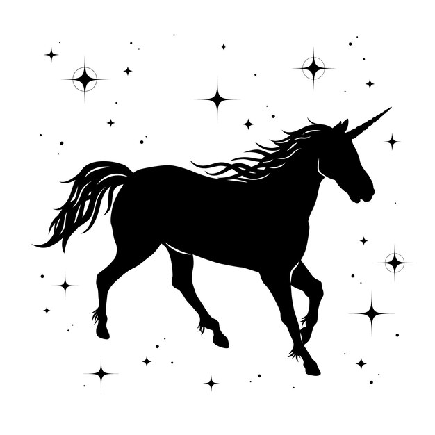 Ilustración de silueta de unicornio de diseño plano