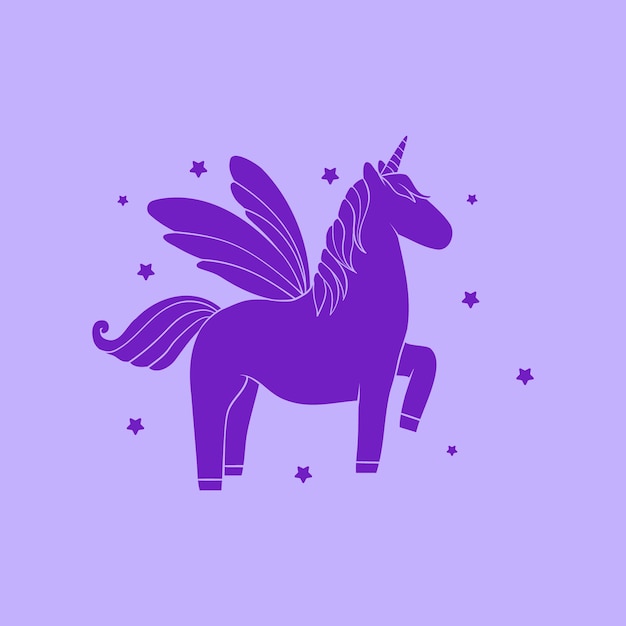 Ilustración de silueta de unicornio de diseño plano