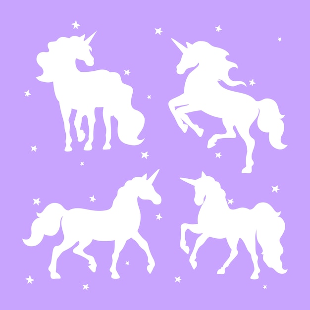 Ilustración de silueta de unicornio de diseño plano