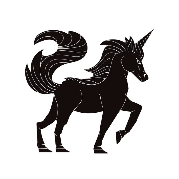 Ilustración de silueta de unicornio de diseño plano