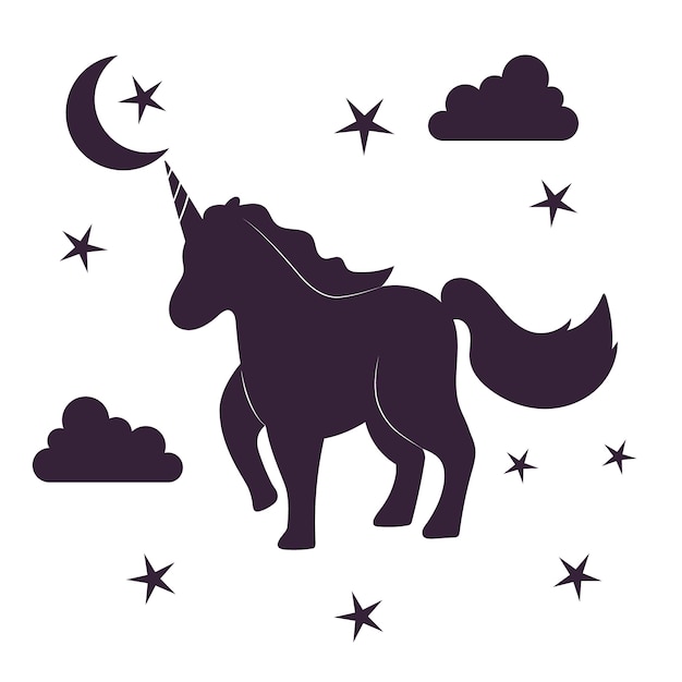 Ilustración de silueta de unicornio de diseño plano
