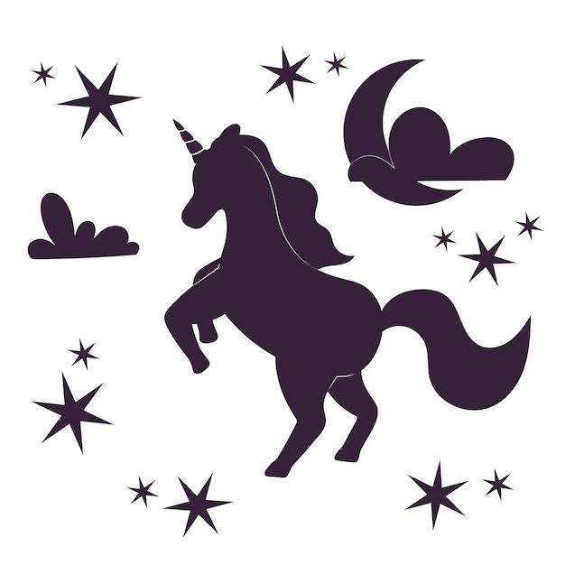 Vector gratuito ilustración de silueta de unicornio de diseño plano