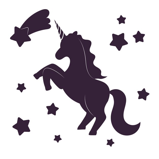 Ilustración de silueta de unicornio de diseño plano