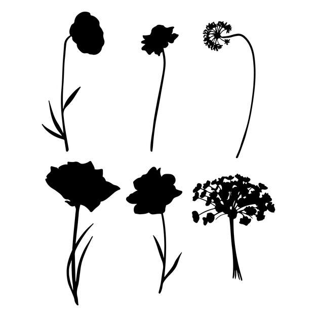 Ilustración de siluetas de flores dibujadas a mano
