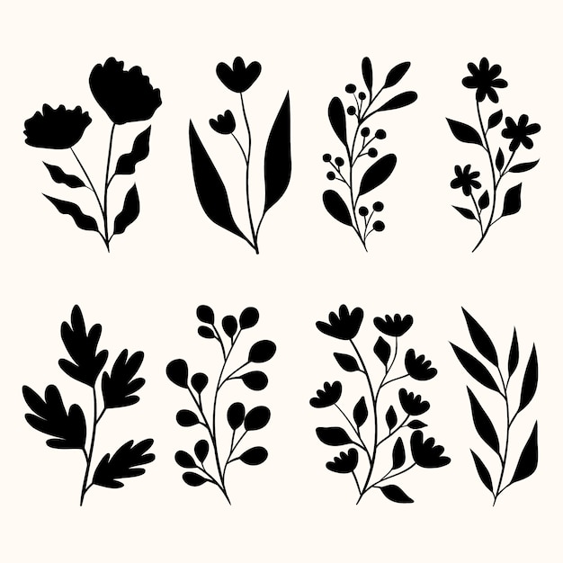 Ilustración de siluetas de flores de diseño plano