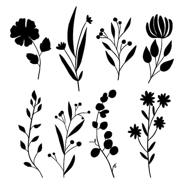 Ilustración de siluetas de flores de diseño plano