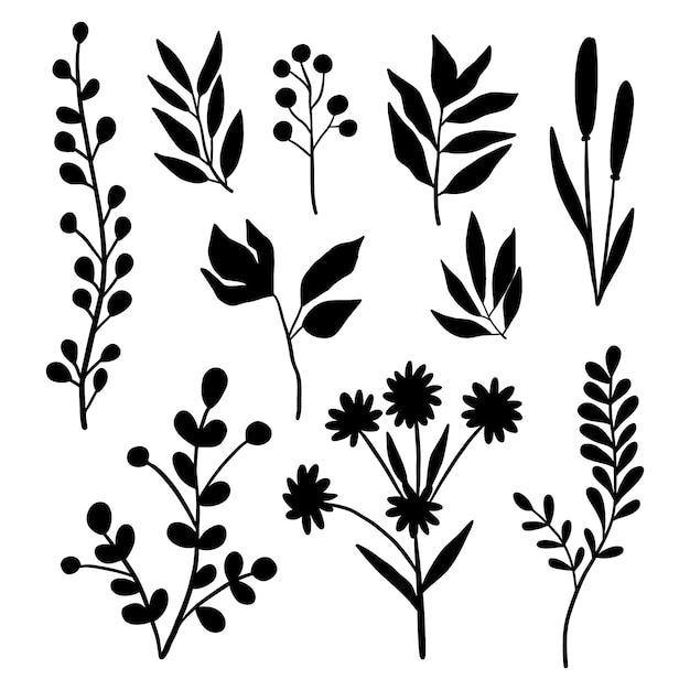 Ilustración de siluetas de flores de diseño plano