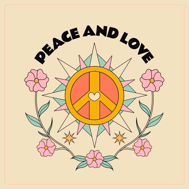 Ilustración de símbolo de paz retro dibujado a mano