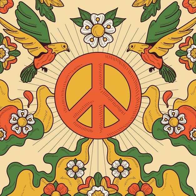Ilustración de símbolo de paz retro dibujado a mano