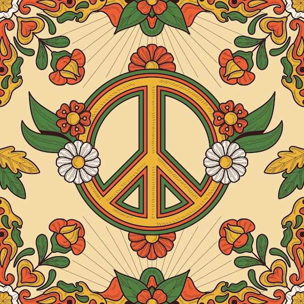 Ilustración de símbolo de paz retro dibujado a mano