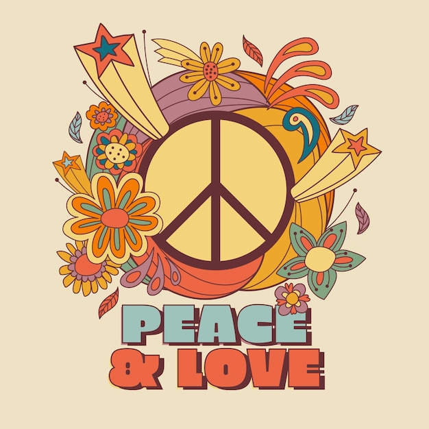Ilustración de símbolo de paz retro dibujado a mano