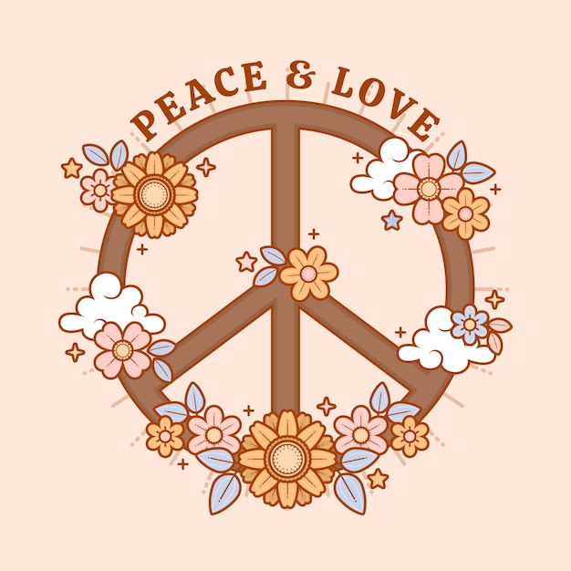 Ilustración de símbolo de paz retro dibujado a mano