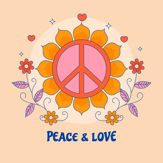 Ilustración de símbolo de paz retro dibujado a mano