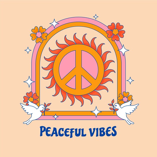 Ilustración de símbolo de paz retro dibujado a mano