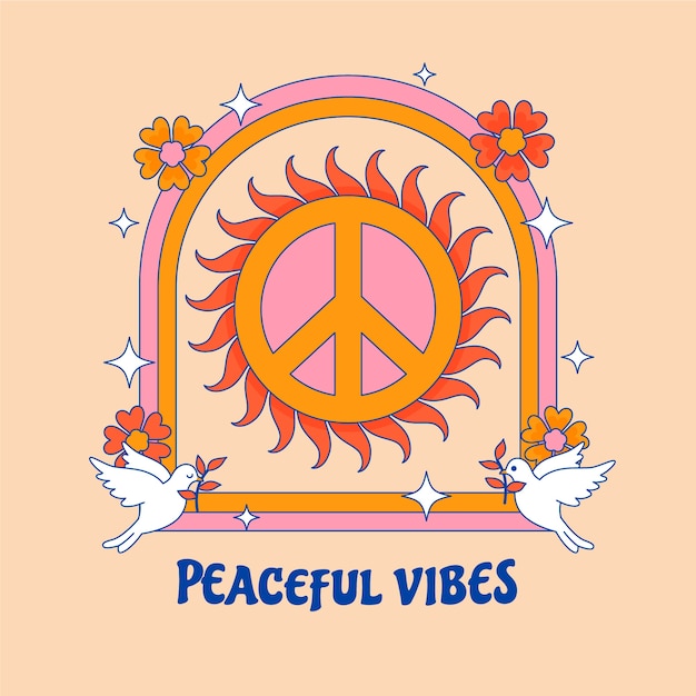 Ilustración de símbolo de paz retro dibujado a mano