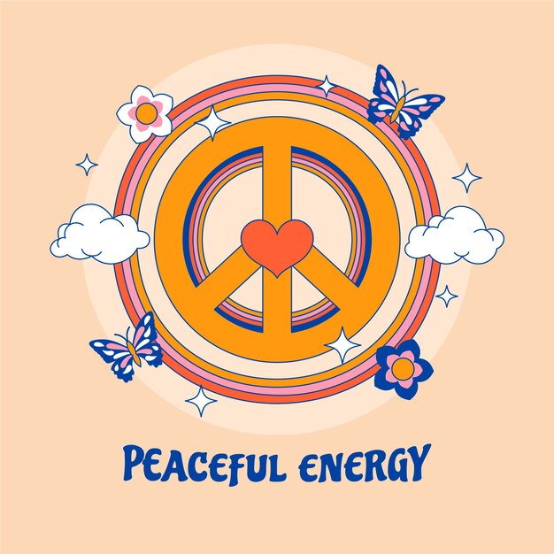 Ilustración de símbolo de paz retro dibujado a mano